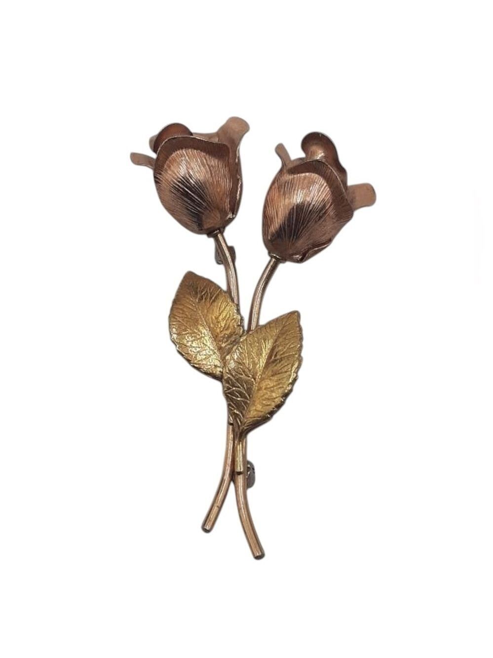 Krementz Yellow Rose Gold Filled Rose Stem Flower Pin Brooch Vintage 1035